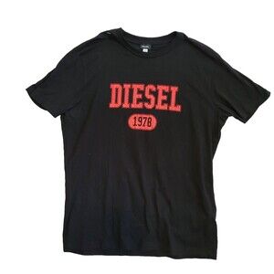 Diesel Men's T-Shirt Black Size XL Spell Out Logo in Red Athletic Casual
